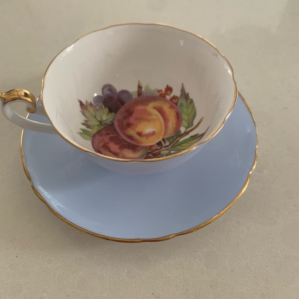 Shelley China Elegant Blue and Gold Teacup and Saucer Set